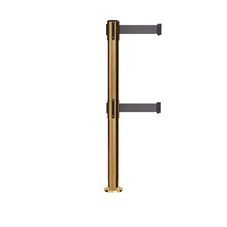 MONTOUR LINE Stanchion Dual Belt Barrier Fixed Base Sat.Brass Post 11ft.Dk Gry Belt MX630DF-SB-DGY-110